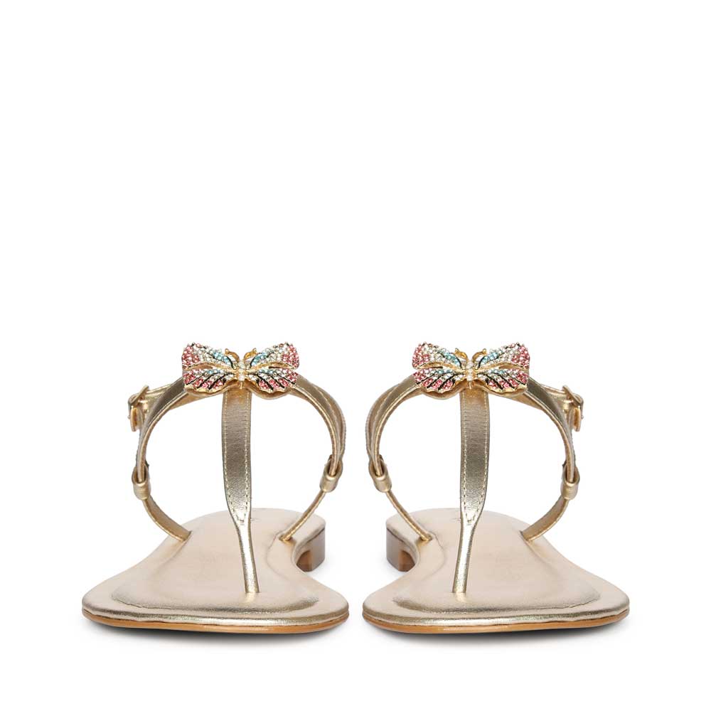 Saint Avril Butterfly Jeweled Gold Leather Sandals