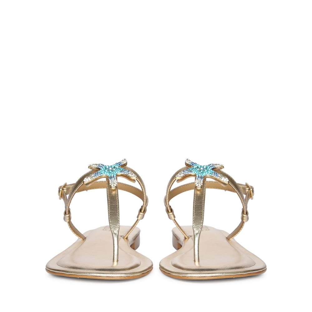 Saint Avril Starfish Jeweled Gold Leather Sandals