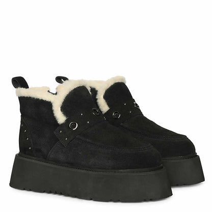 Saint Frionne Black Suede Leather Fur Lined Platform Boots