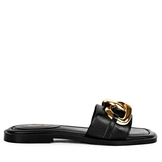 Alexa Black Leather Flat Slip On