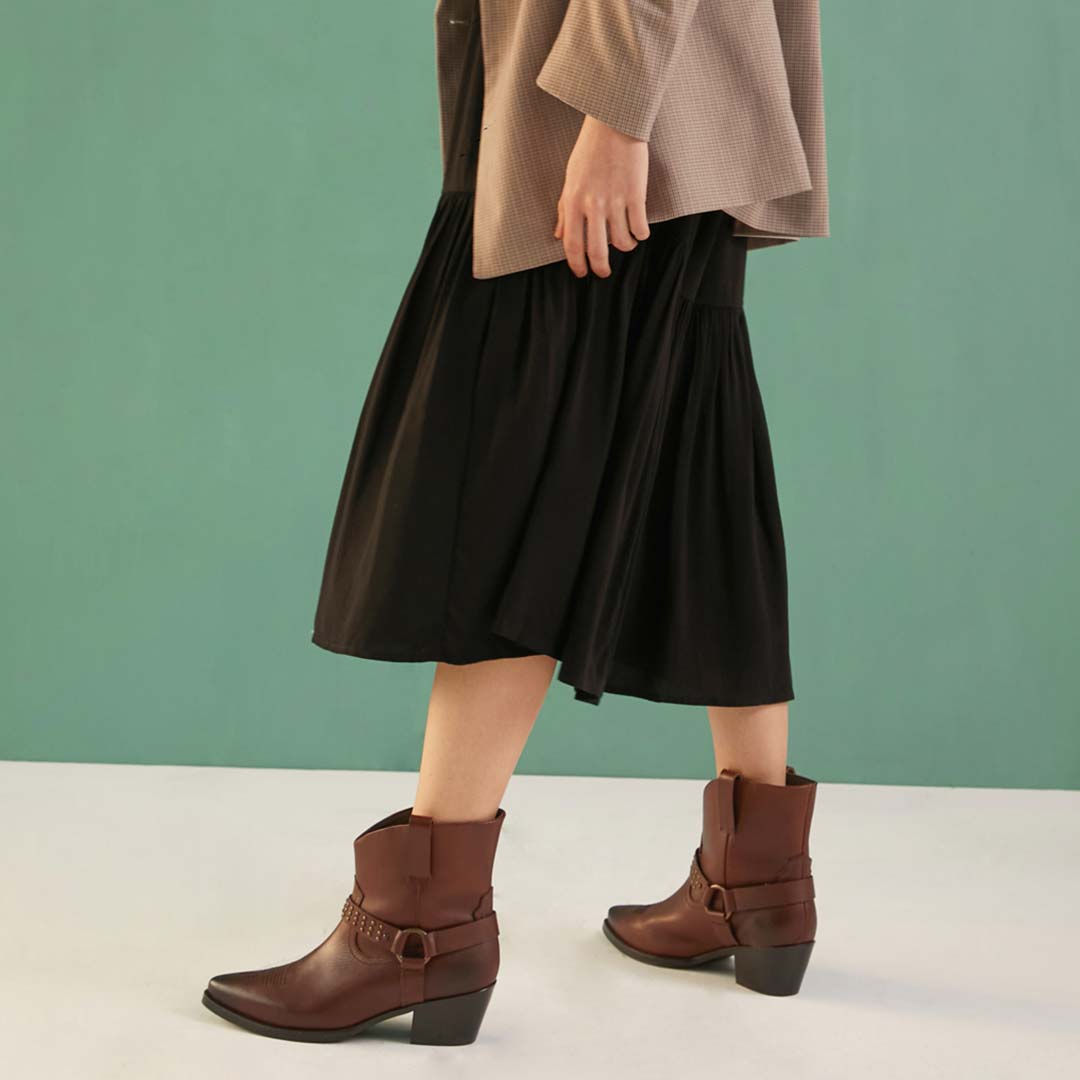 Saint Enrica Metal Studded Teak Leather Ankle Boots - SaintG India