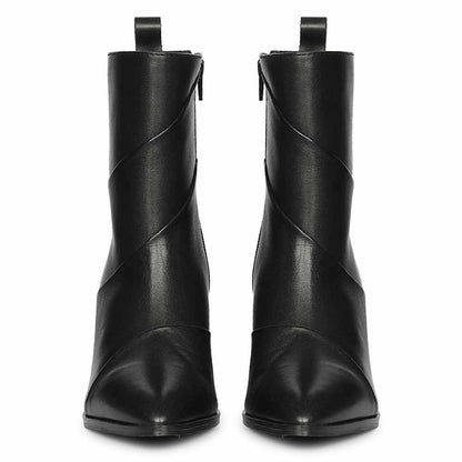 Saint Novara Folded Black Leather Wedge Ankle Boots