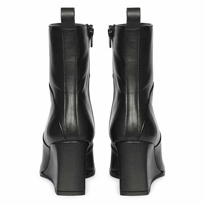 Saint Novara Folded Black Leather Wedge Ankle Boots