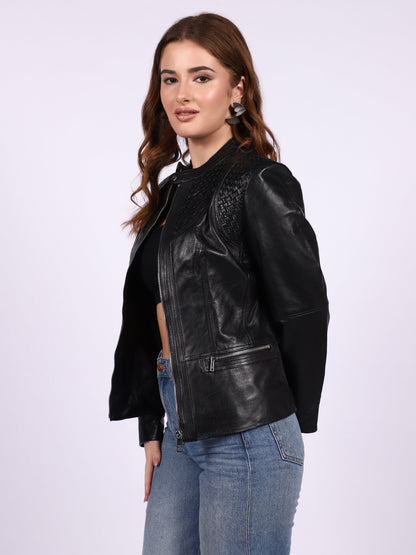 Saint Kinsley Women Black Leather Cafe Racer Jackets