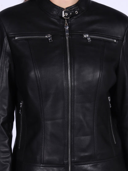 Saint Edwina Black Leather Women Cafe Racer Jackets