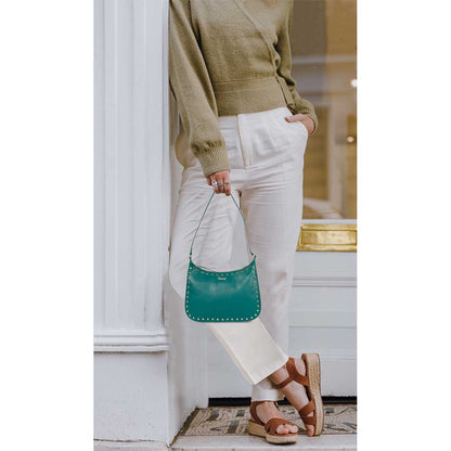 Favore Green Leather Structured Shoulder Bag