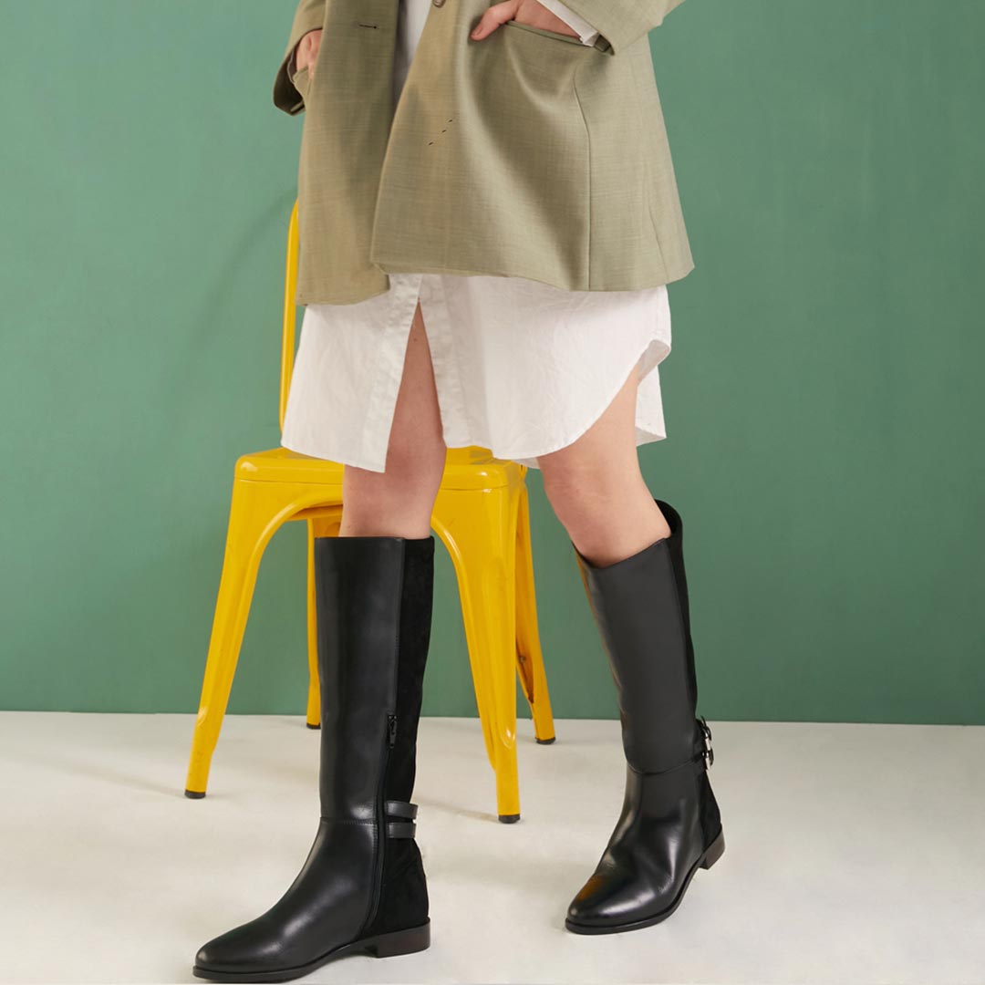 Saint Serafina Black Leather Knee High Boots - SaintG India