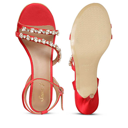 Saint Isla Stone Embellished Straps Red Stilettos