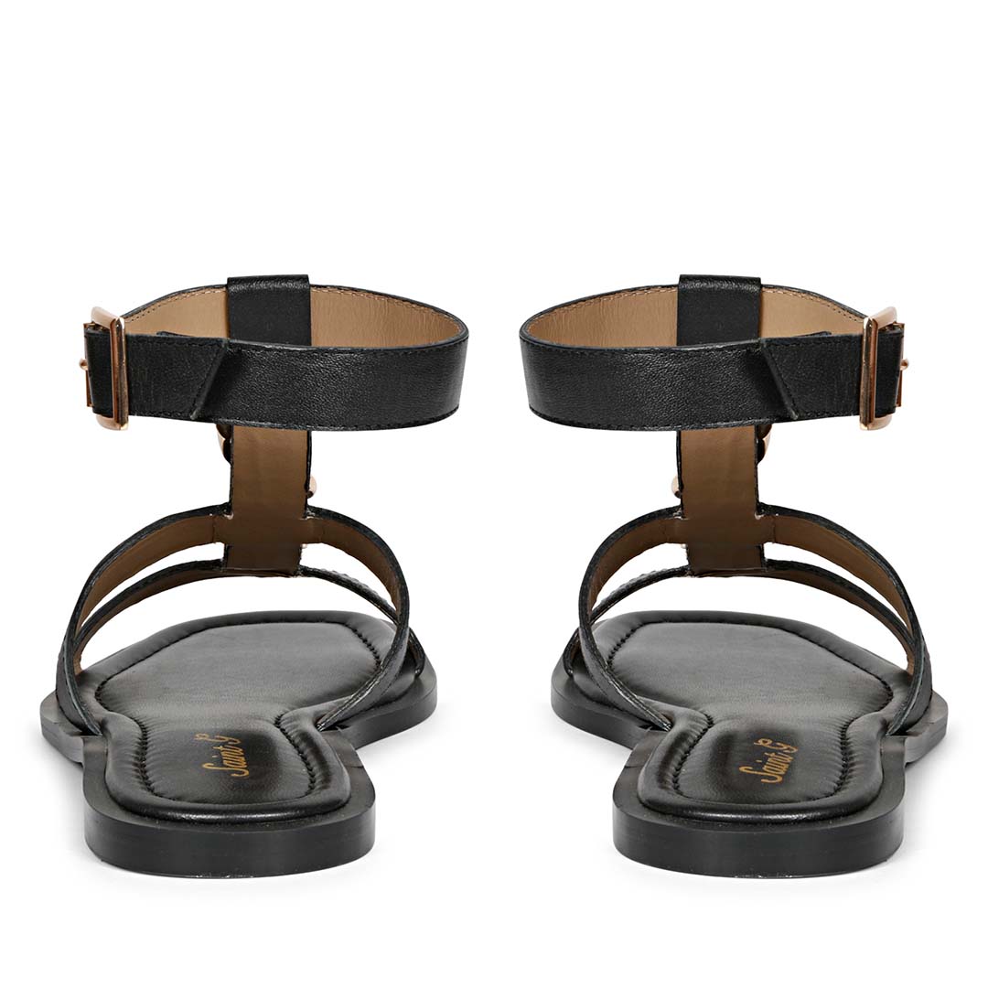 Saint Genesis Golden Chain Decor Black Leather Sandals