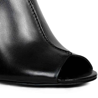 Amor Black Leather Block Heel Mules.