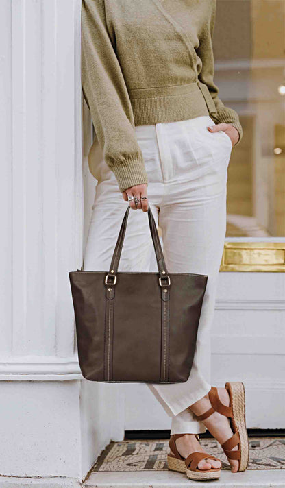 Favore Womens Brown Textured Leather Oversized Shopper Shoulder Bag
