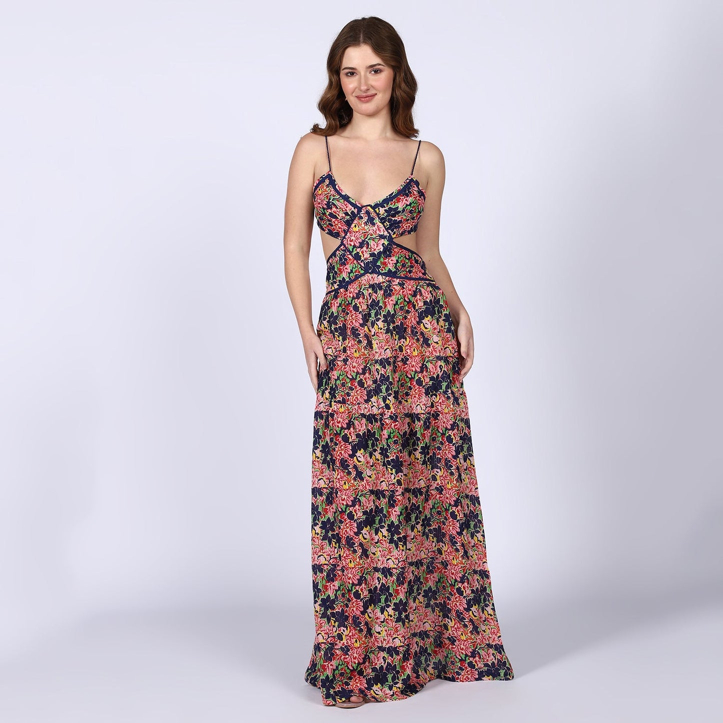 Saint Womens Blue Multicolour Cut-out Waist Maxi Dress