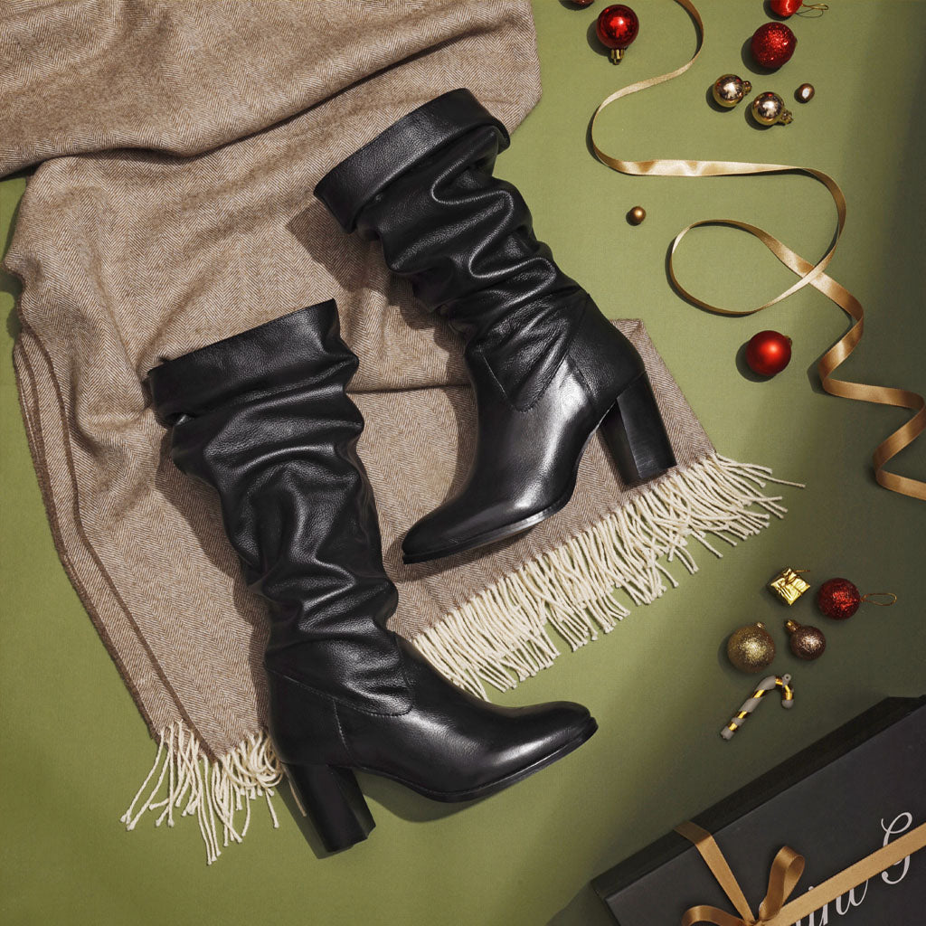 Saint Claretta Black Leather Knee High Slouch Boots - SaintG India