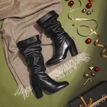 Saint Claretta Black Leather Knee High Slouch Boots - SaintG India
