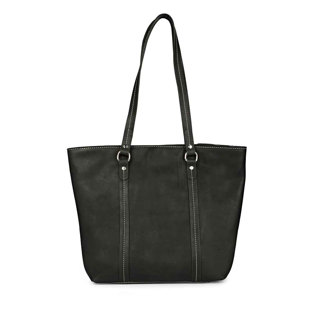 Favore Black Womens Leather Shopper Tote Bag