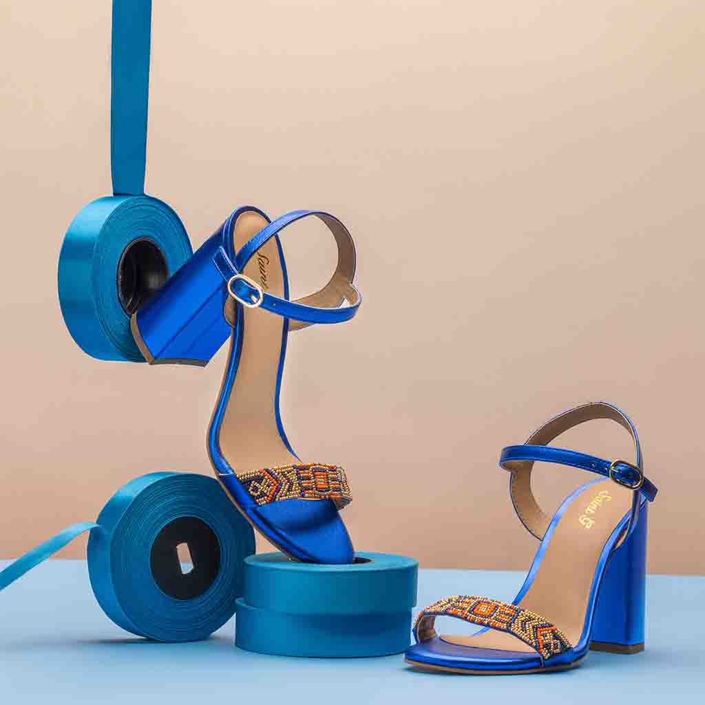 Navy Metallic Leather Fashion Heels