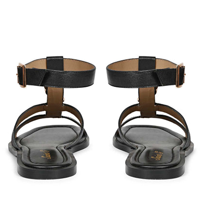 Saint Genesis Golden Chain Decor Black Leather Sandals