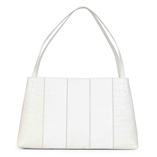 Favore White Leather Structured Handheld Bag
