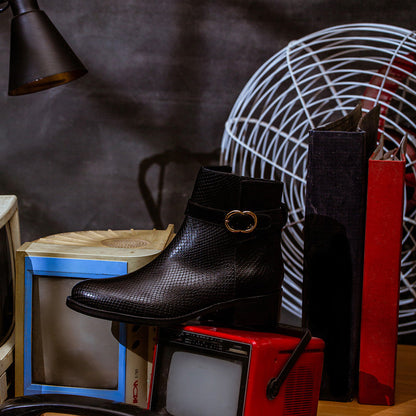 Saint Eleanor Black Leather Handcrafted Side Zippers Ankle Boots