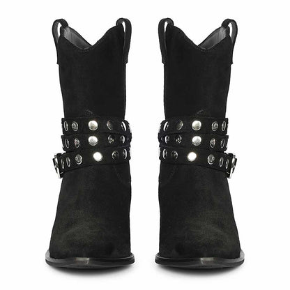 Saint Bristol Black Suede Leather Studded Ankle Boots
