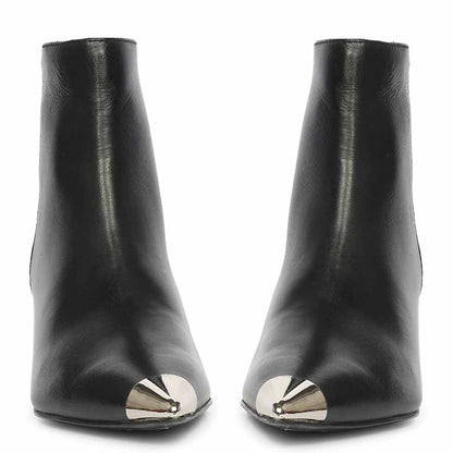 Saint Celvyn Black Leather Pointed Toe Cap Ankle Boots