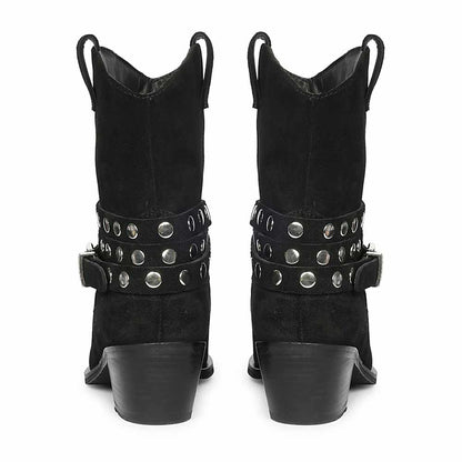 Saint Bristol Black Suede Leather Studded Ankle Boots