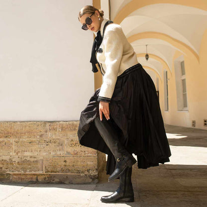 Saint Drusilla Black Leather Knee High Boots
