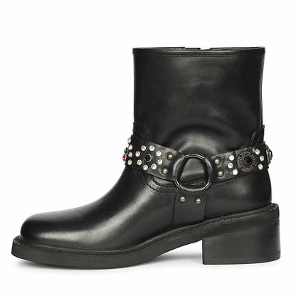 Saint Amada Multi Studs O-Ring Leather Ankle Boots