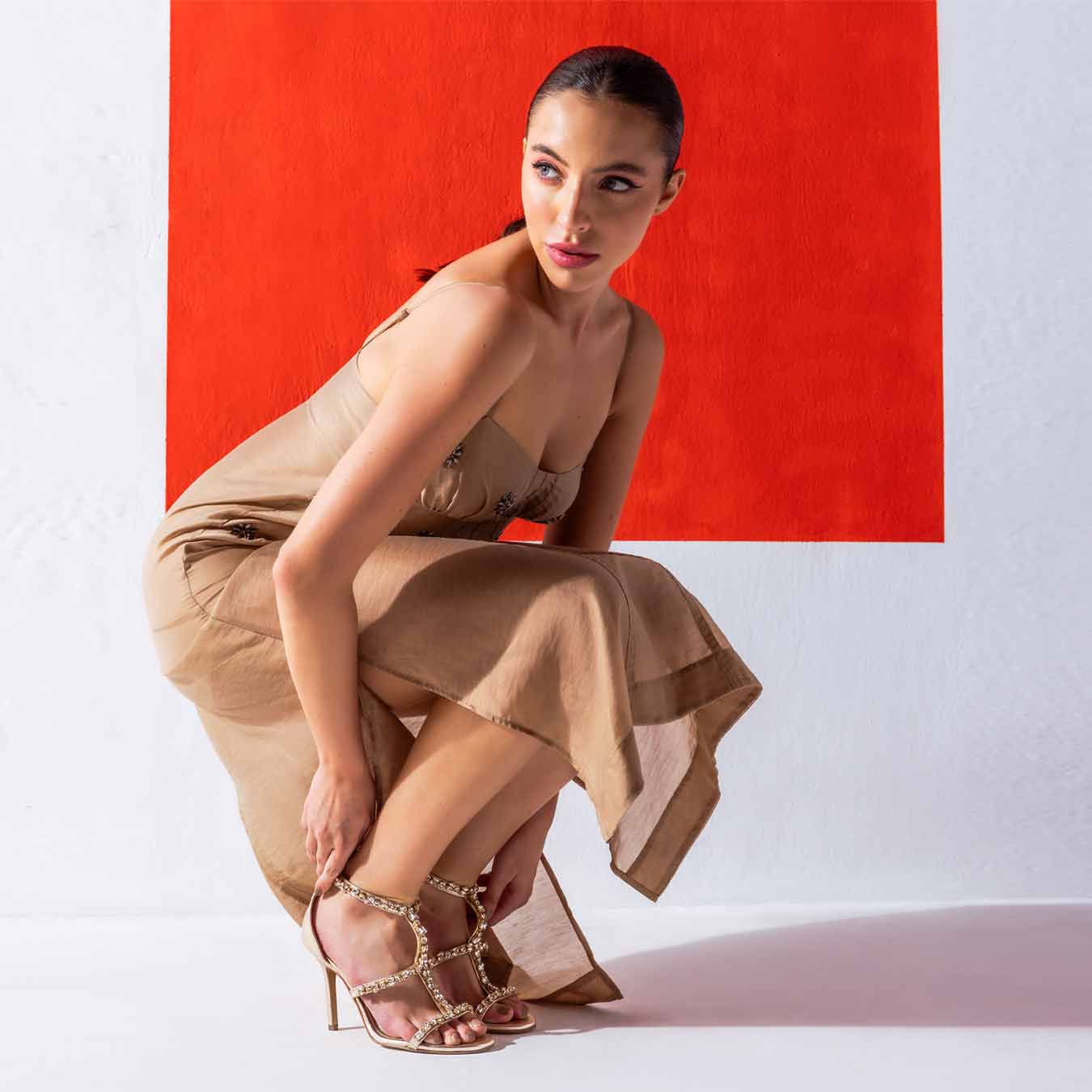 Saint Ella Stone Embellished Metallic Gold Leather Stilettos