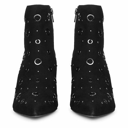 Saint Orla Black Suede Leather Eyelet Ankle Boots