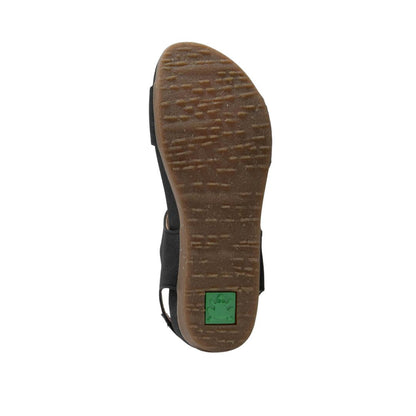 El Naturalista Black Embellished Leather Block Sandals with Buckle