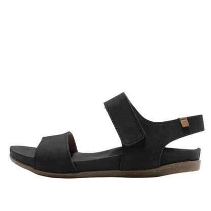 El Naturalista Black Embellished Leather Block Sandals with Buckle