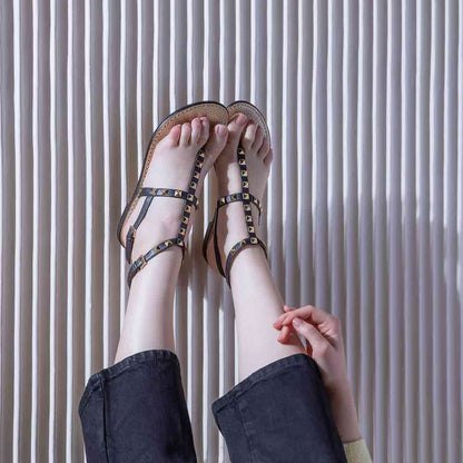 Saint Ornella Black Leather Metal Studded Sandals