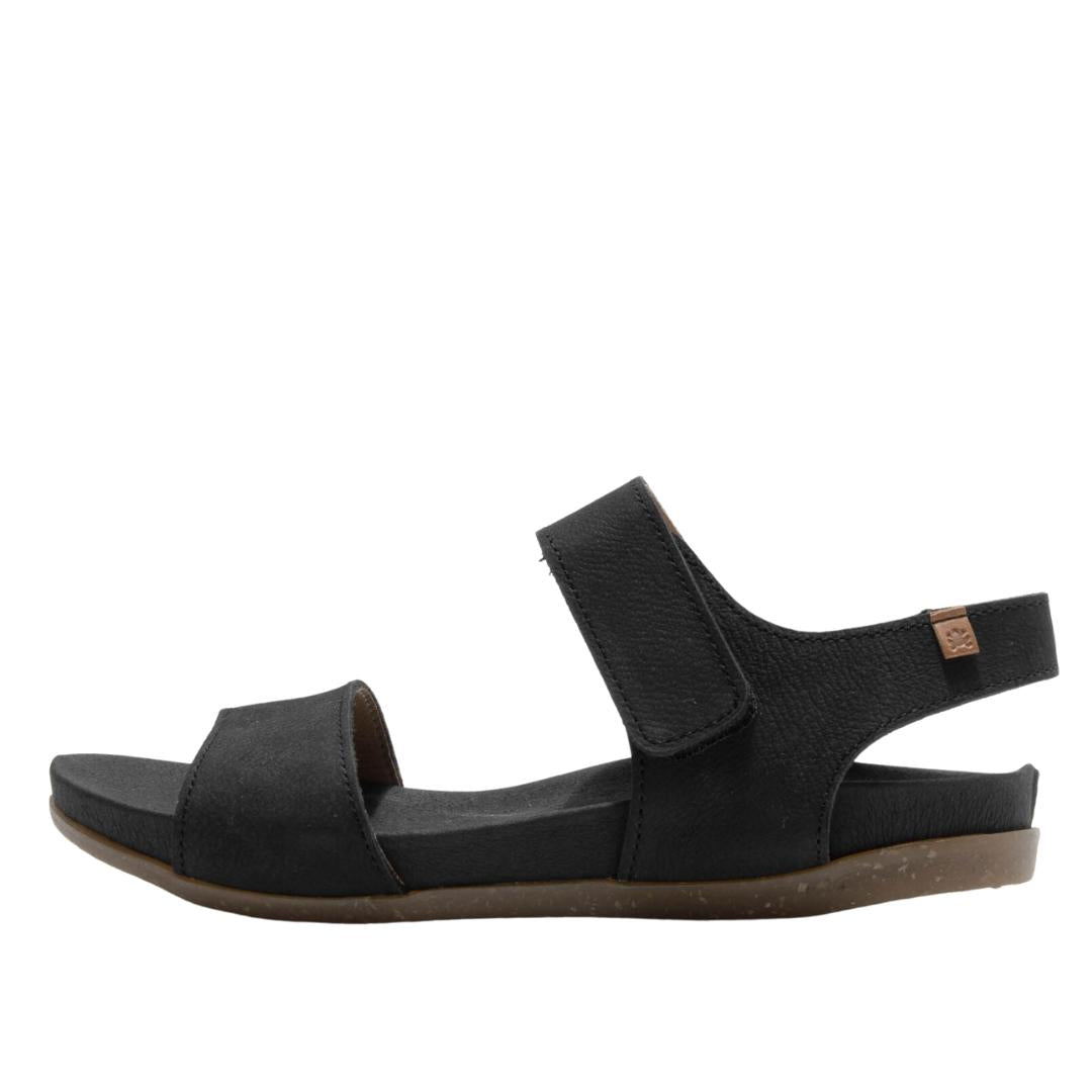 El Naturalista Black Embellished Leather Block Sandals with Buckle