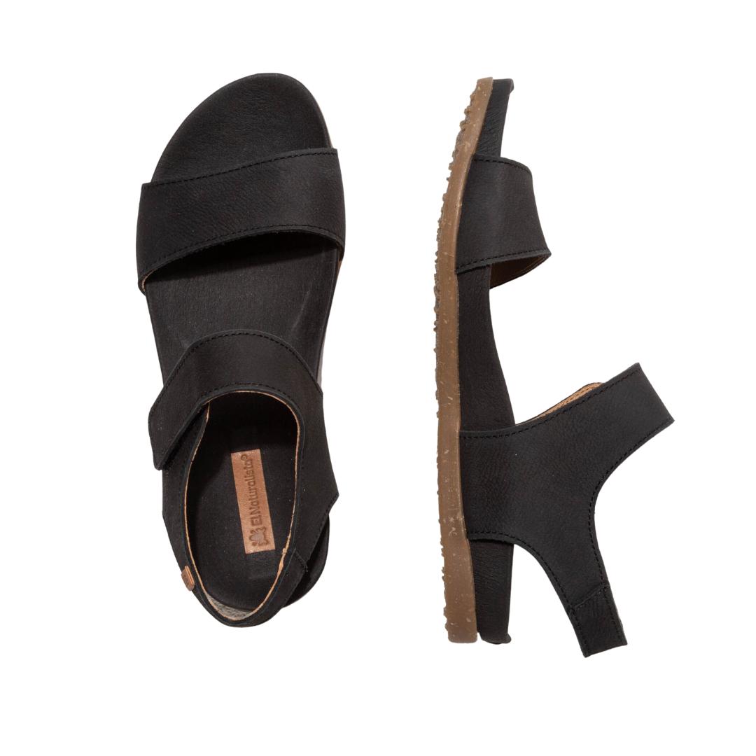 El Naturalista Black Embellished Leather Block Sandals with Buckle