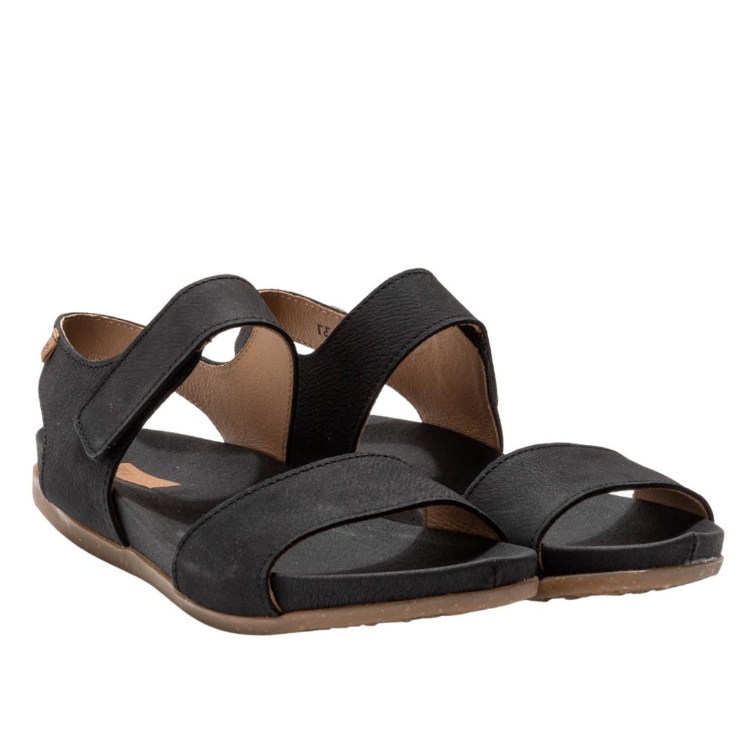 El Naturalista Black Embellished Leather Block Sandals with Buckle
