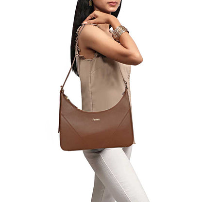 Favore Women Brown Leather Halfmoon Shoulder Bags