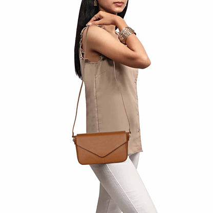 Favore Women Tan Leather Sling Bags