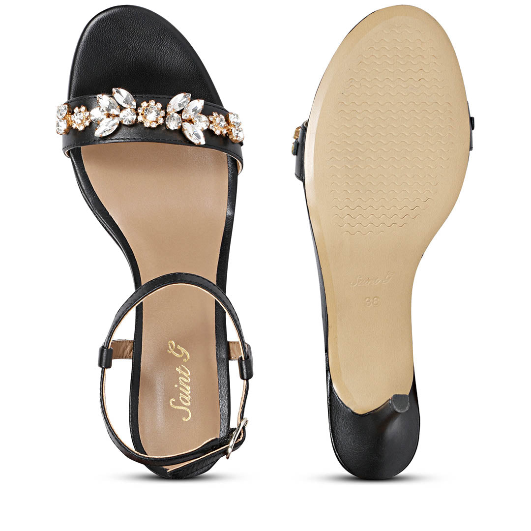 Saint Alani Transparent Stones Embellished Black Leather Stilettos