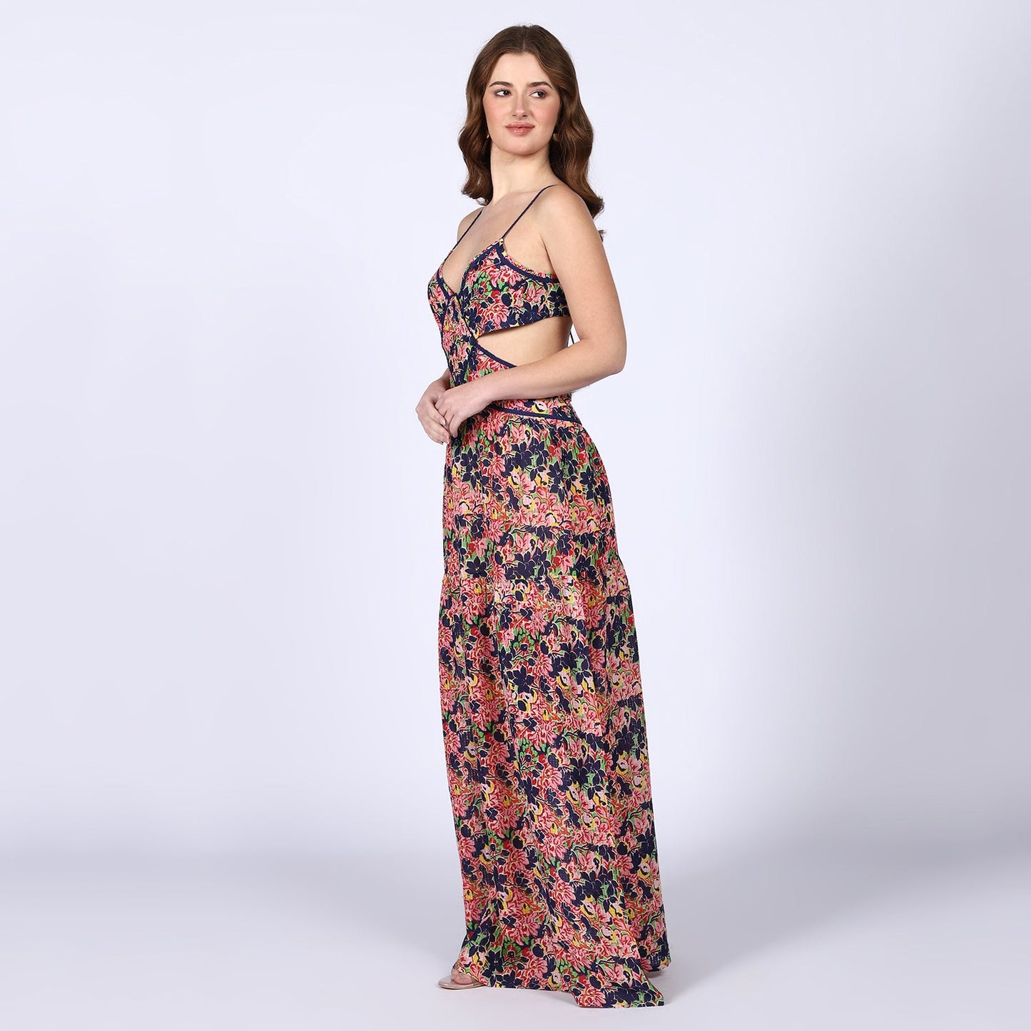 Saint Womens Blue Multicolour Cut-out Waist Maxi Dress