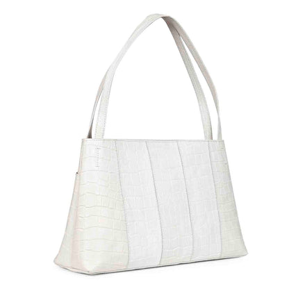 Favore White Leather Structured Handheld Bag