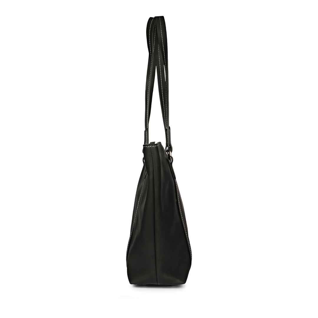 Favore Black Womens Leather Shopper Tote Bag