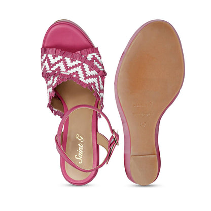 Glenda Hand Woven Hot Pink Leather Wedge Heels