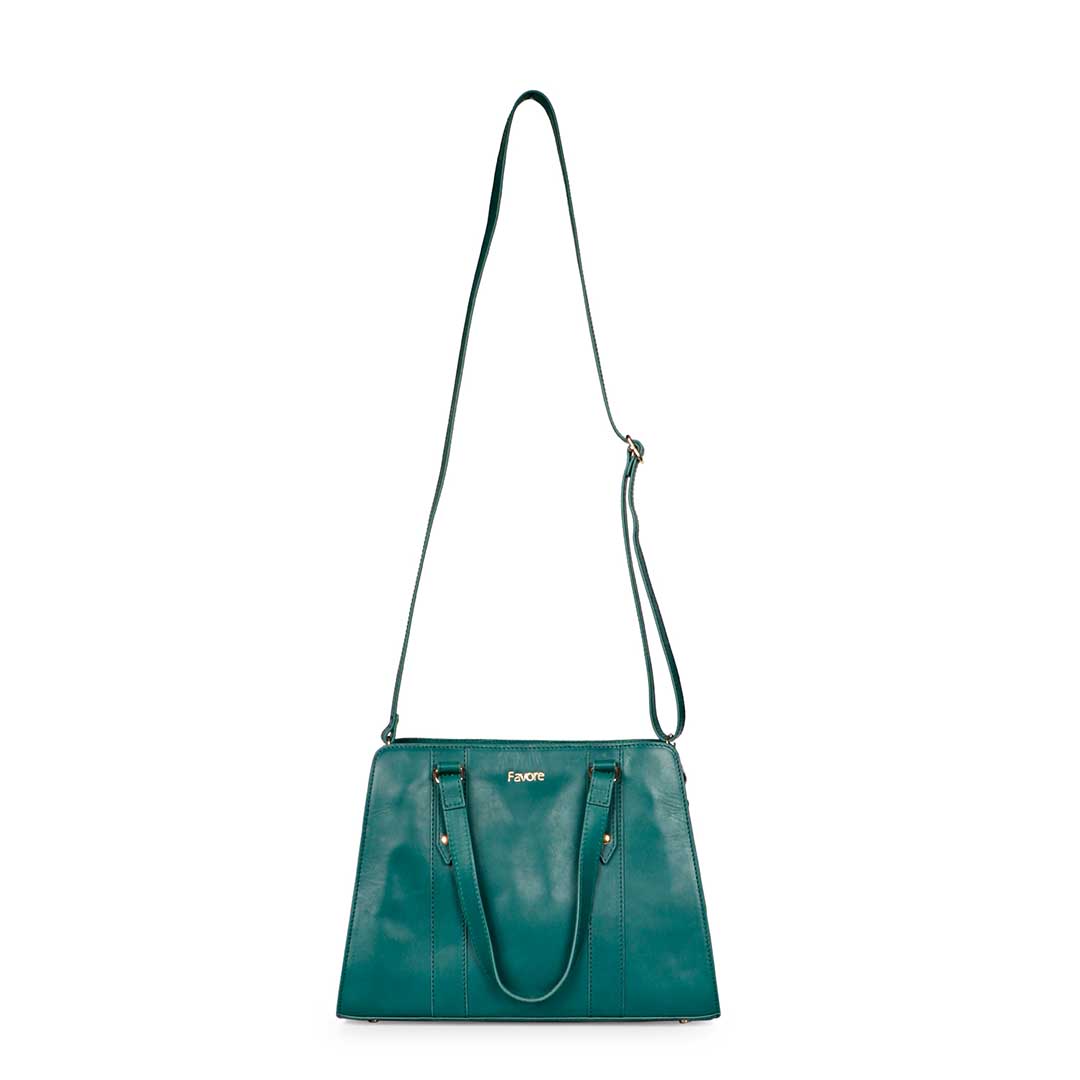 Favore Green Womens  Leather Structured Shoulder Bag