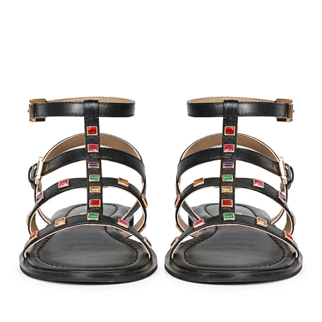 Saint Melina Multi Stone Studded Black Leather Sandals