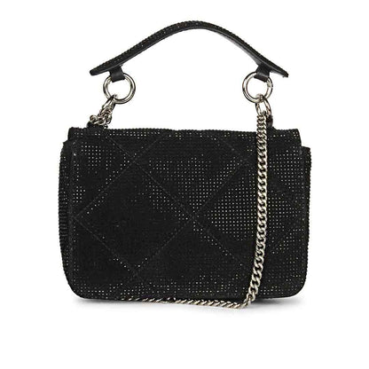 Alayna Black Leather Crystal Shoulder Bags With Detachable Handel
