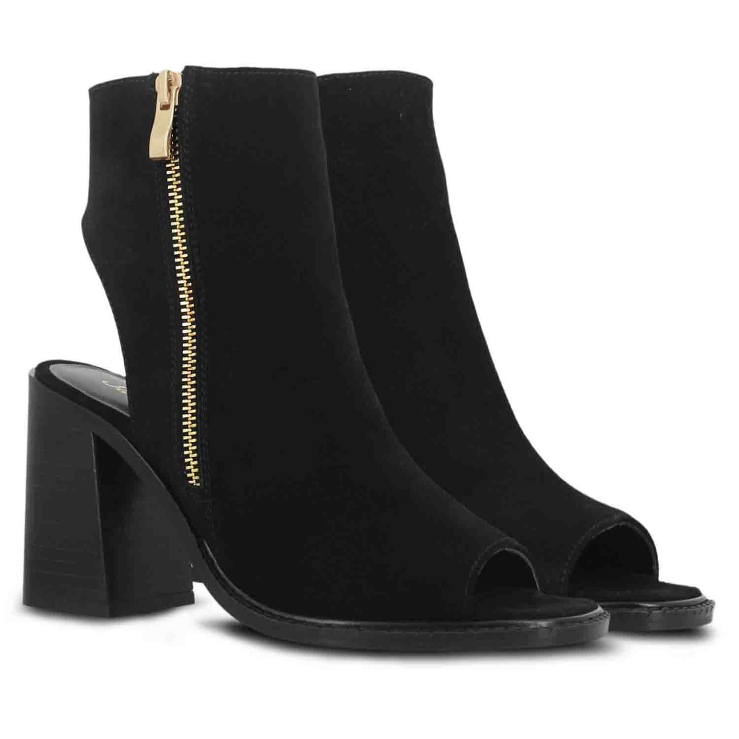 Saint Trudy Black Suede Leather Block Heels