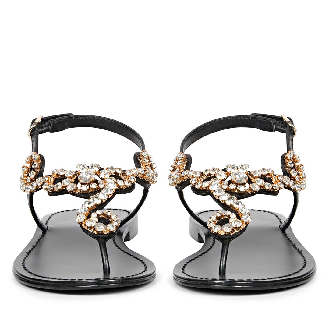 Saint Kaia Transparent Stone Black Leather Sandals
