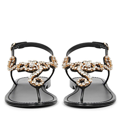 Saint Kaia Transparent Stone Black Leather Sandals