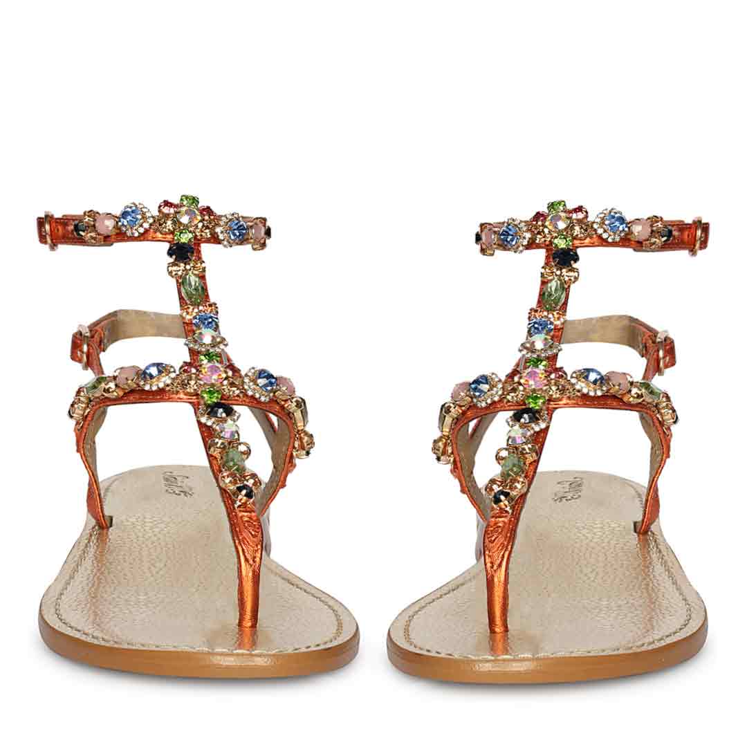 Saint Zuri Multi Stone Metallic Orange Leather Sandals